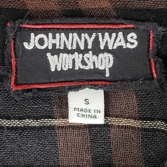 Johnny Was Workshop Button Down Shirt Plaid Embroidered Size Small S Floral - Picture 8 of 13